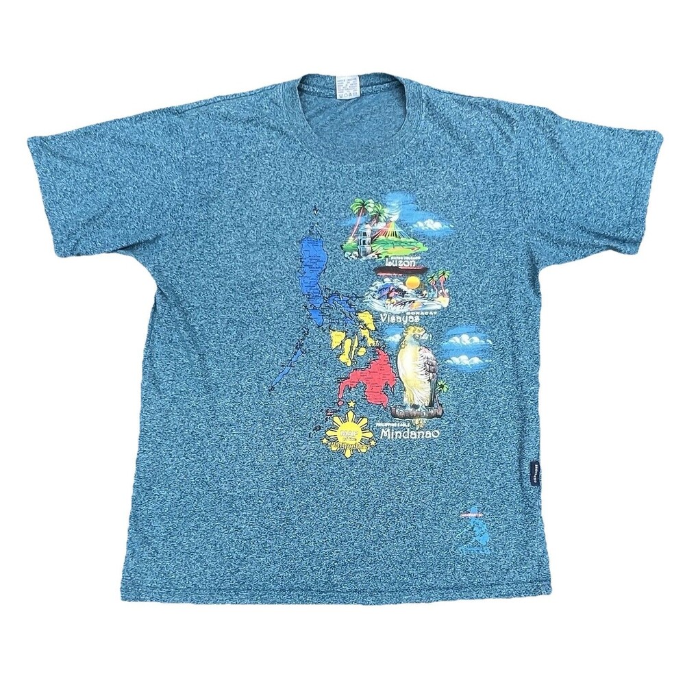 Dibuho Men’s Hand Painted Map of the Philippines Teal Blue T-shirt VTG Size XL